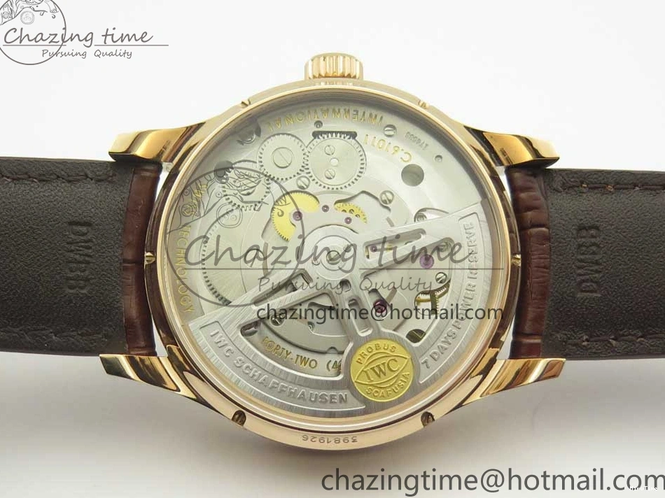 MIROTIME 1222 Portuguese Tourbillon IW504602 RG ZF Best Edition White Dial on Brown Leather Strap Stretchable 7178